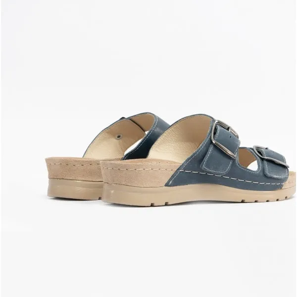 6150 Ladies Leather Mule Sandals Blue Jeans