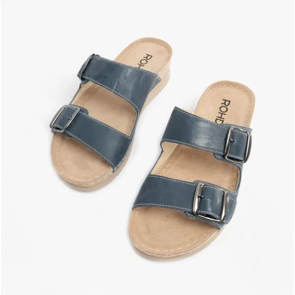 6150 Ladies Leather Mule Sandals Blue Jeans