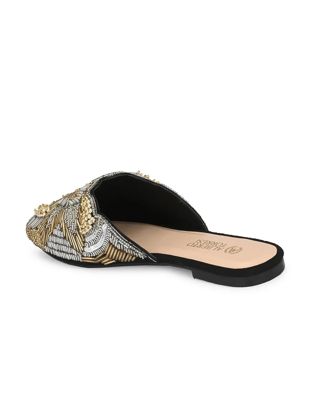 Alberto Torresi Synthetic Black Gold Flat Mule Sandals for women