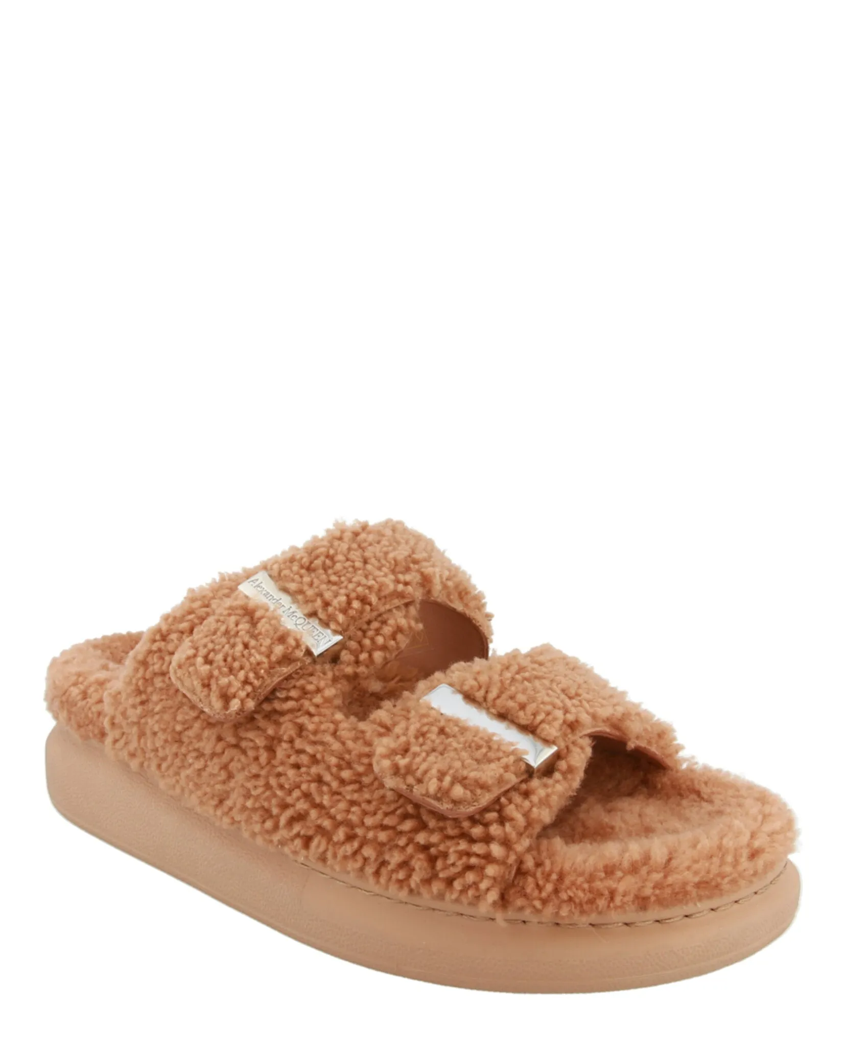 Alexander McQueen Womens Shearling Slide Sandals