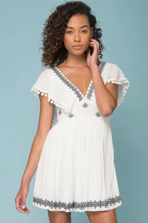 Alexis Pom Pom Dress White