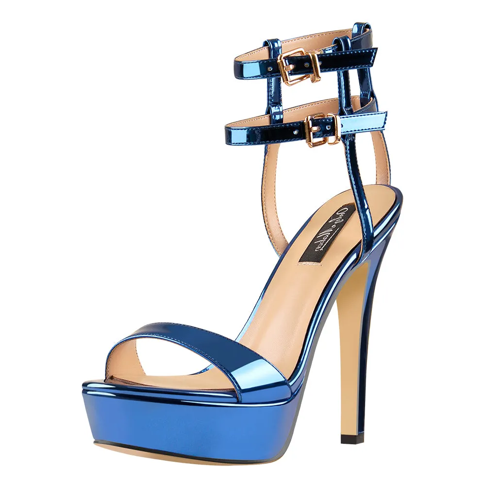 Ankle Double Buckle Strap Platform Stiletto High Heels Sandals