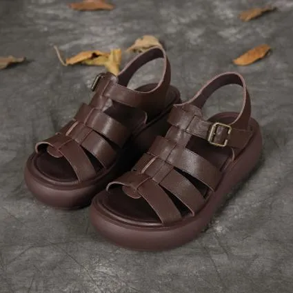 Babakud Leather Handmade Platform Summer Rome Buckle Sandals