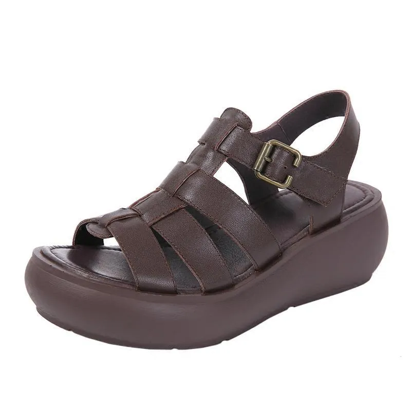 Babakud Leather Handmade Platform Summer Rome Buckle Sandals