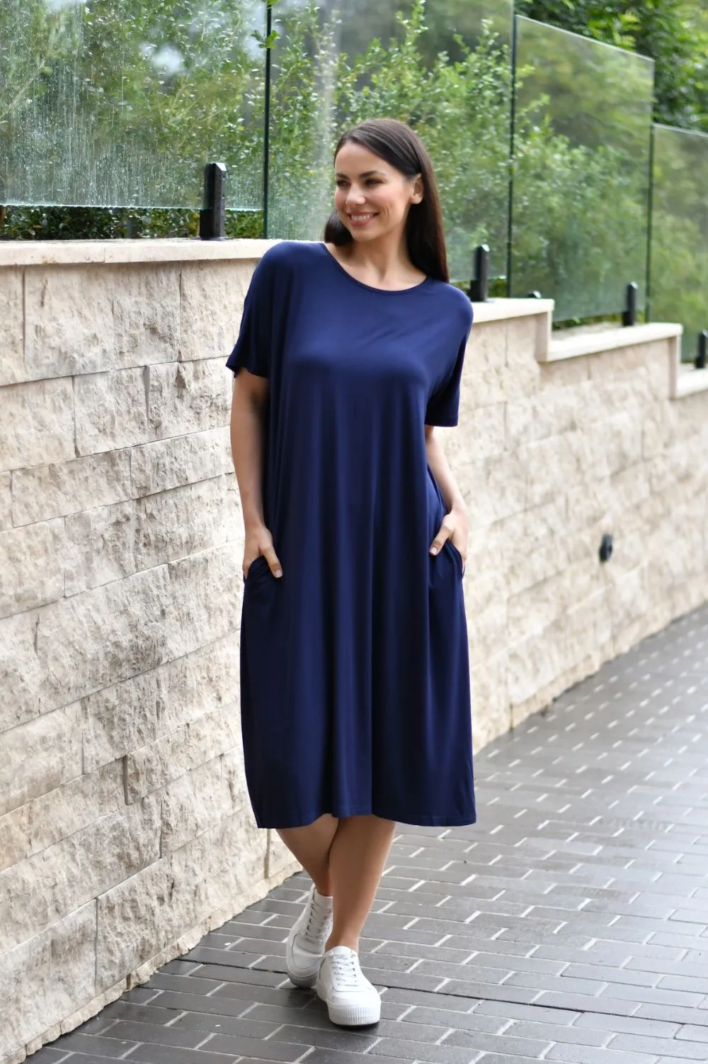 Basic Pocket Jersey Dress | Navy