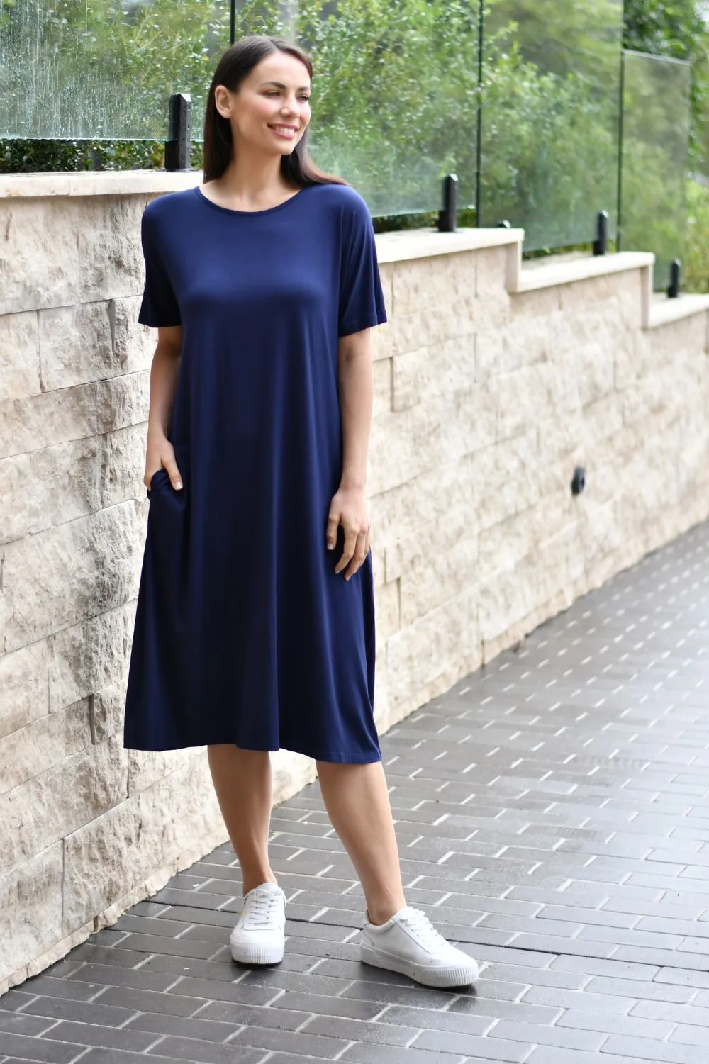 Basic Pocket Jersey Dress | Navy