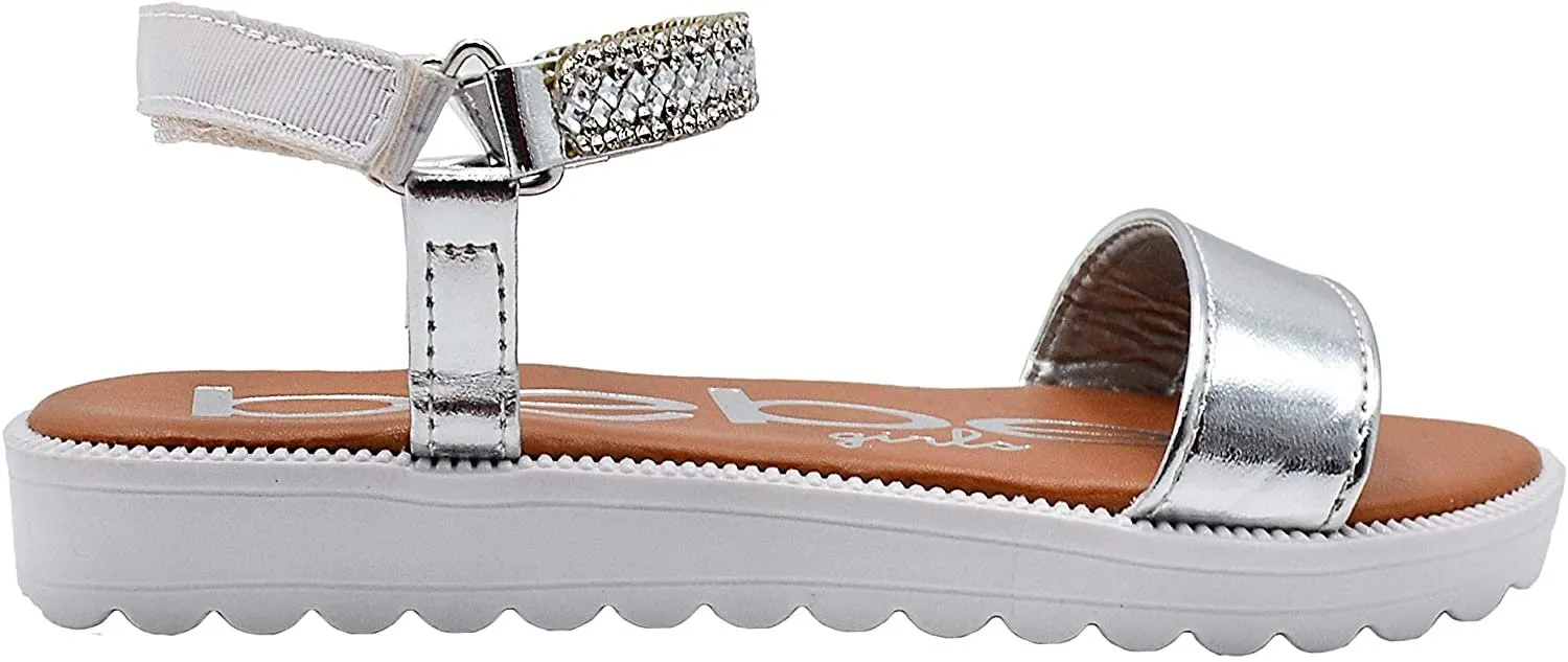 bebe Girls Big Kid Flatform Sandal with Metallic and Rhinestone Straps Open Toe Fashion Summer Bling Shoes