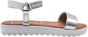 bebe Girls Big Kid Flatform Sandal with Metallic and Rhinestone Straps Open Toe Fashion Summer Bling Shoes