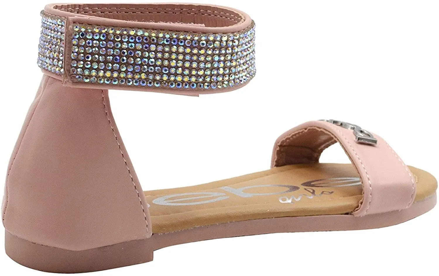 bebe Girls' Big Kid Slip-On Sandals with Rhinestone Ankle Straps, Open-Toe Flat Fashion Summer Shoes