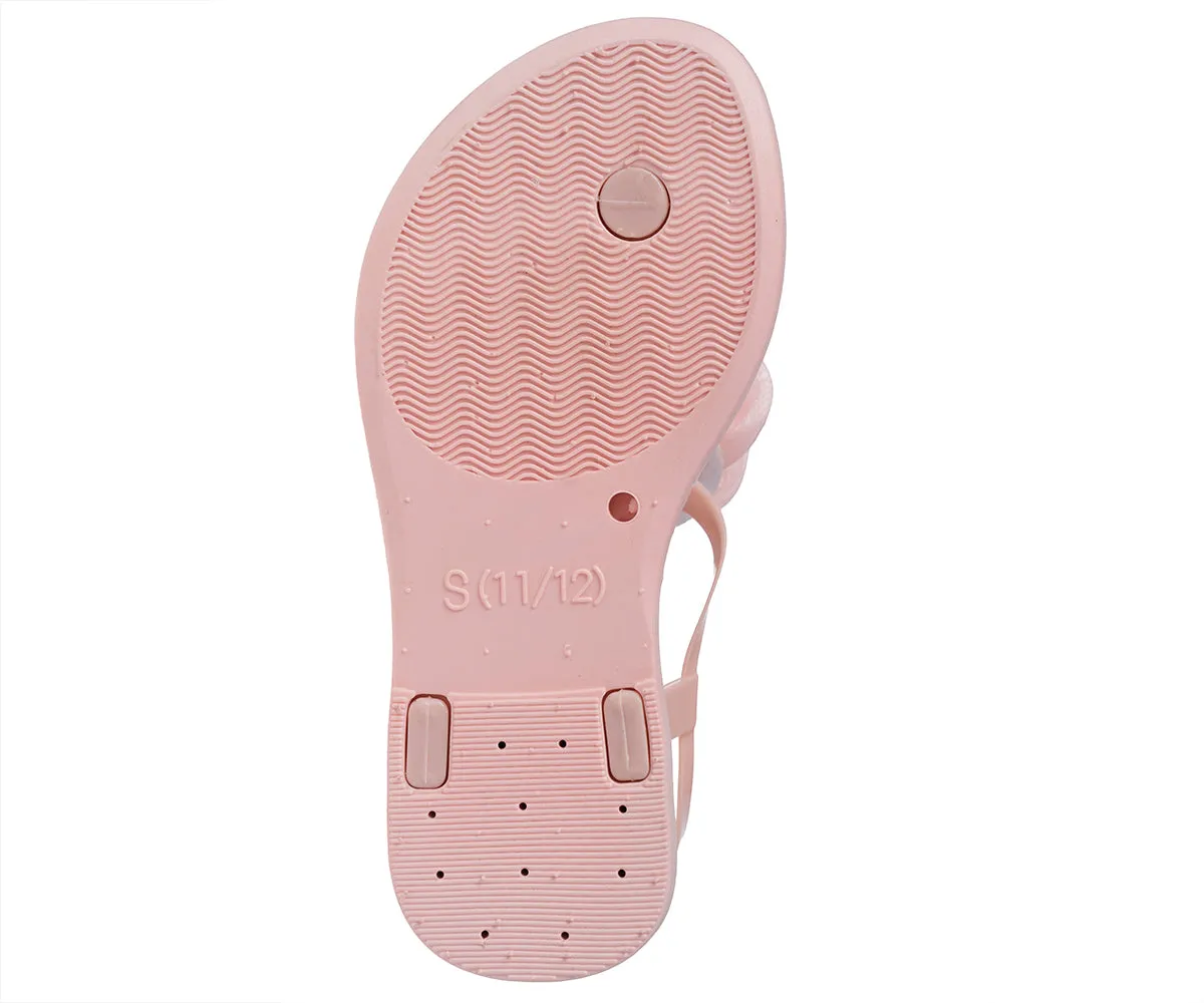 bebe Girl's Simple & Elegant Flat Sandals with Pearl, Flower, and Rhinestone Design - Flat Sandals for Little Kid/Big Kid