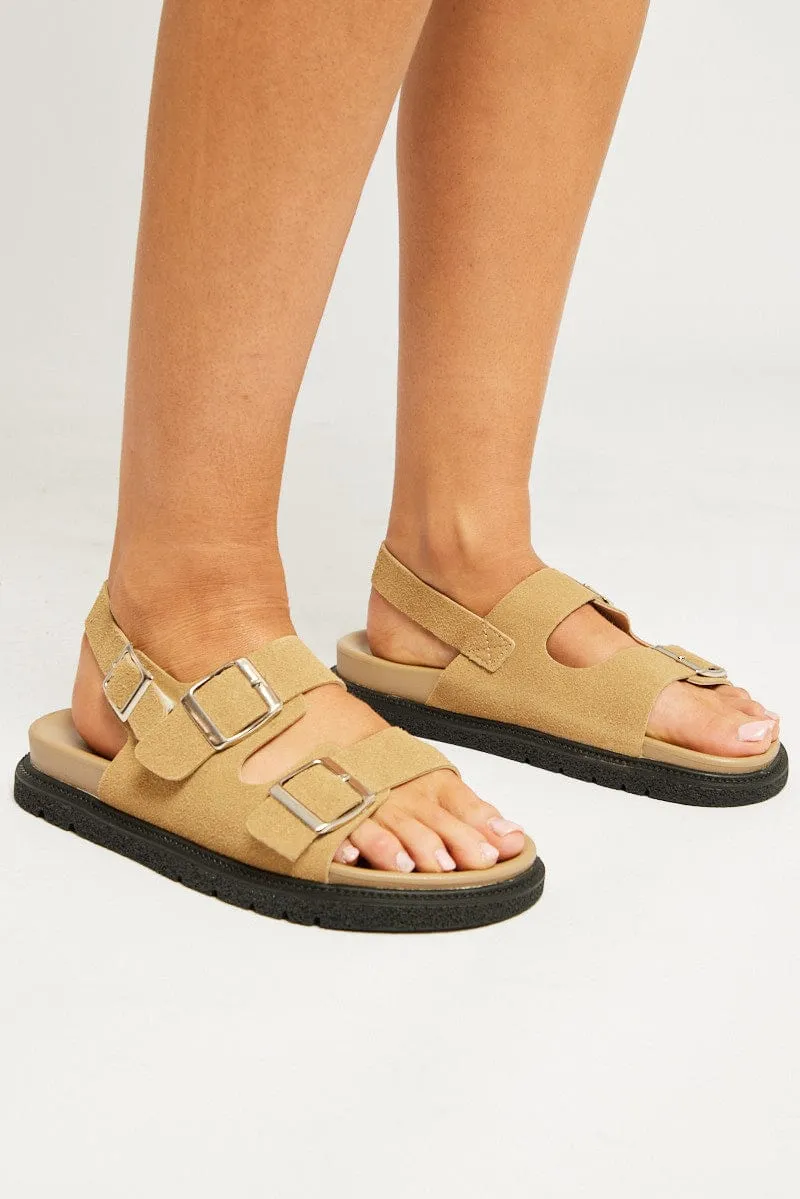 Beige Double Buckle Suede Sandals all