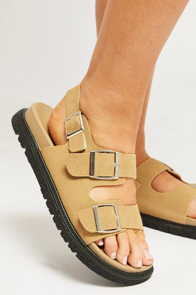 Beige Double Buckle Suede Sandals all