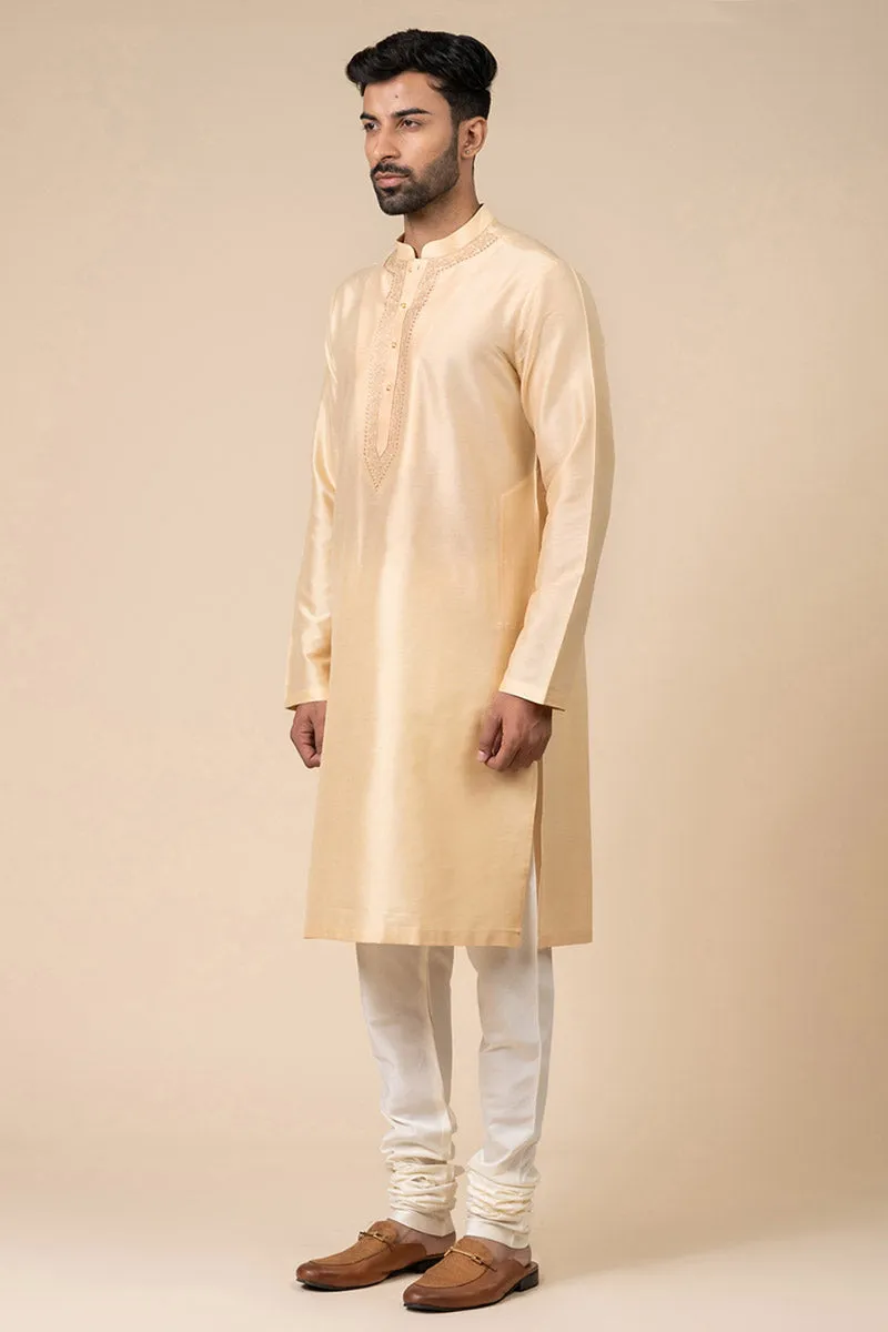 Beige Kurta Set With Embroidery Details