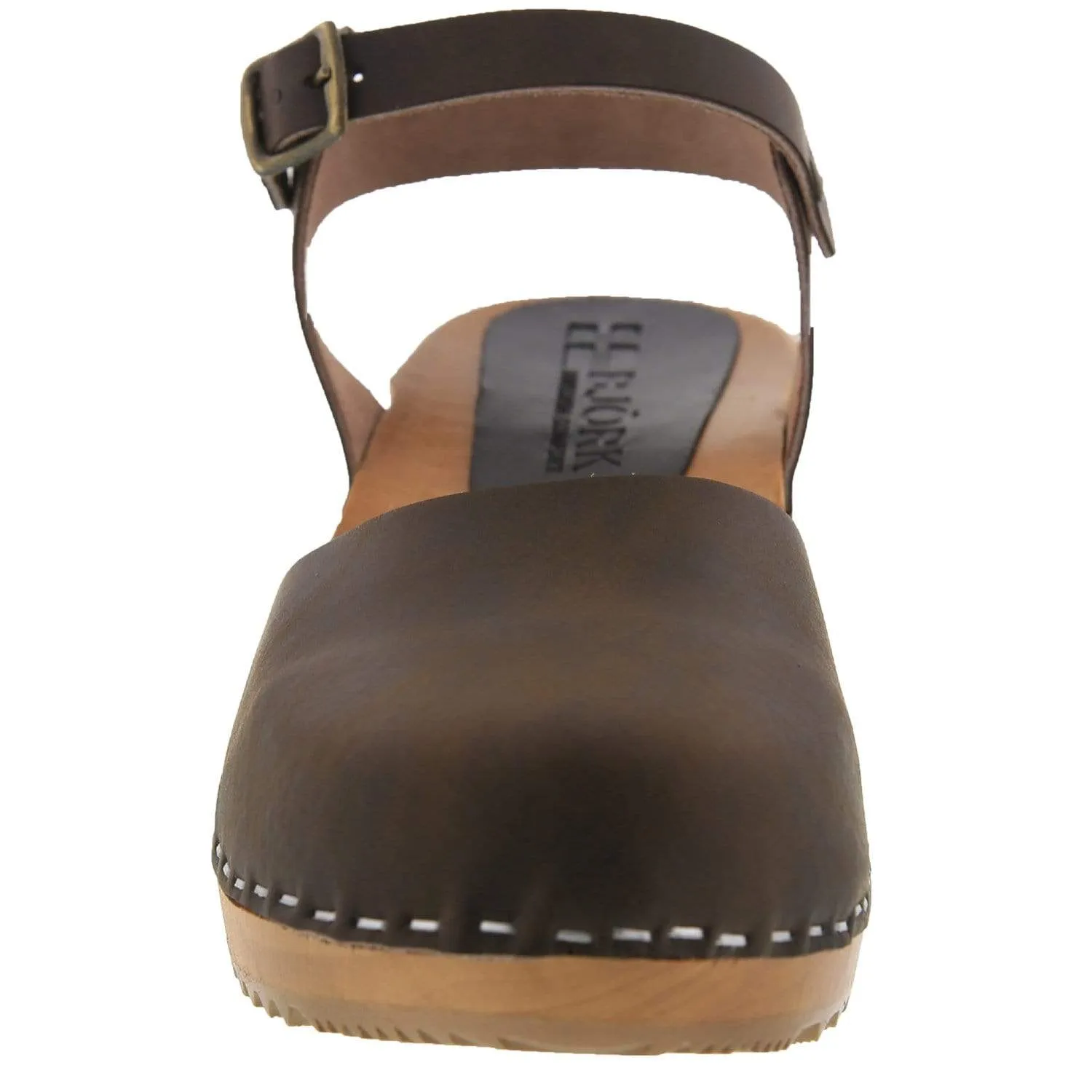 BJORK ALMA Swedish Wood Clog Brown Leather Sandals