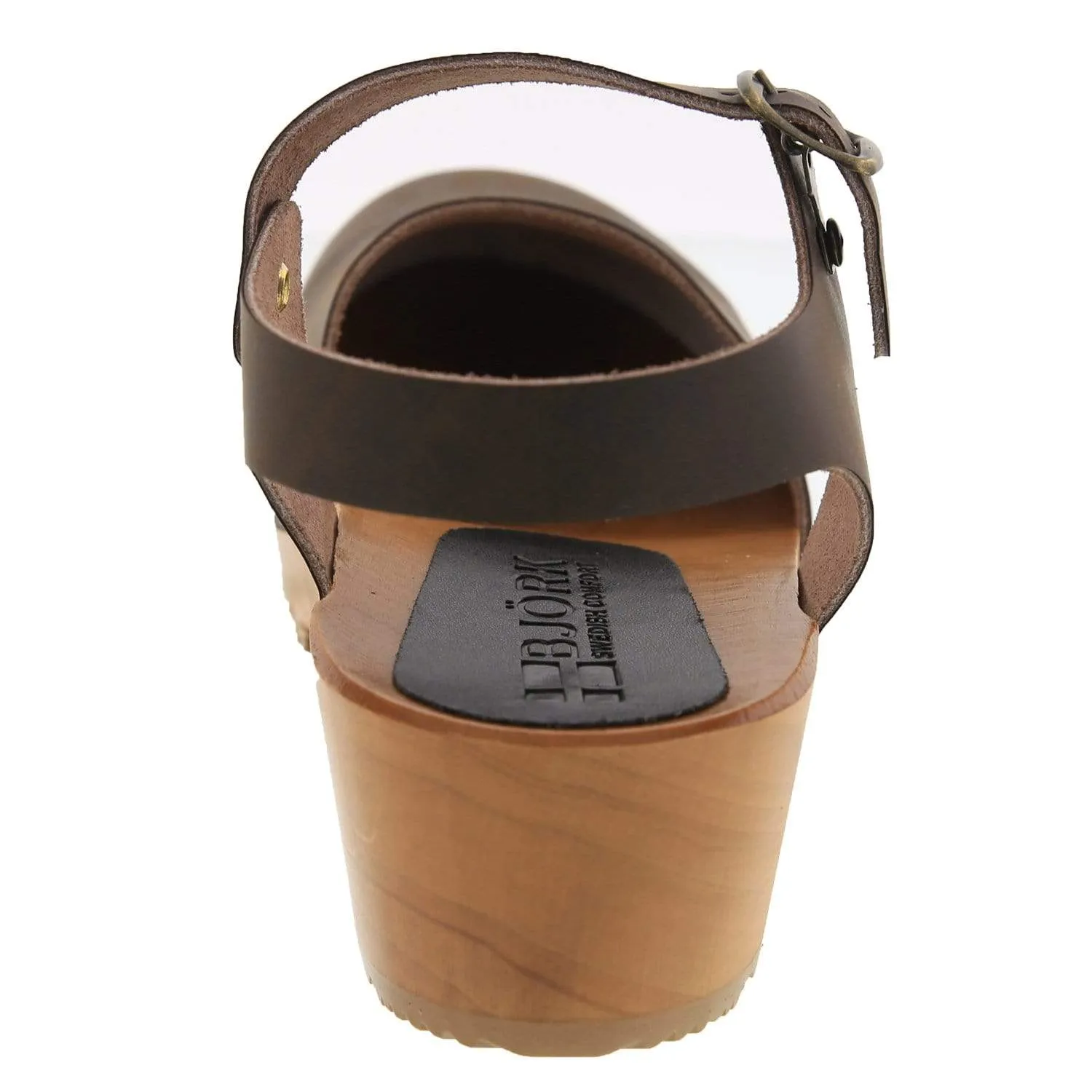 BJORK ALMA Swedish Wood Clog Brown Leather Sandals