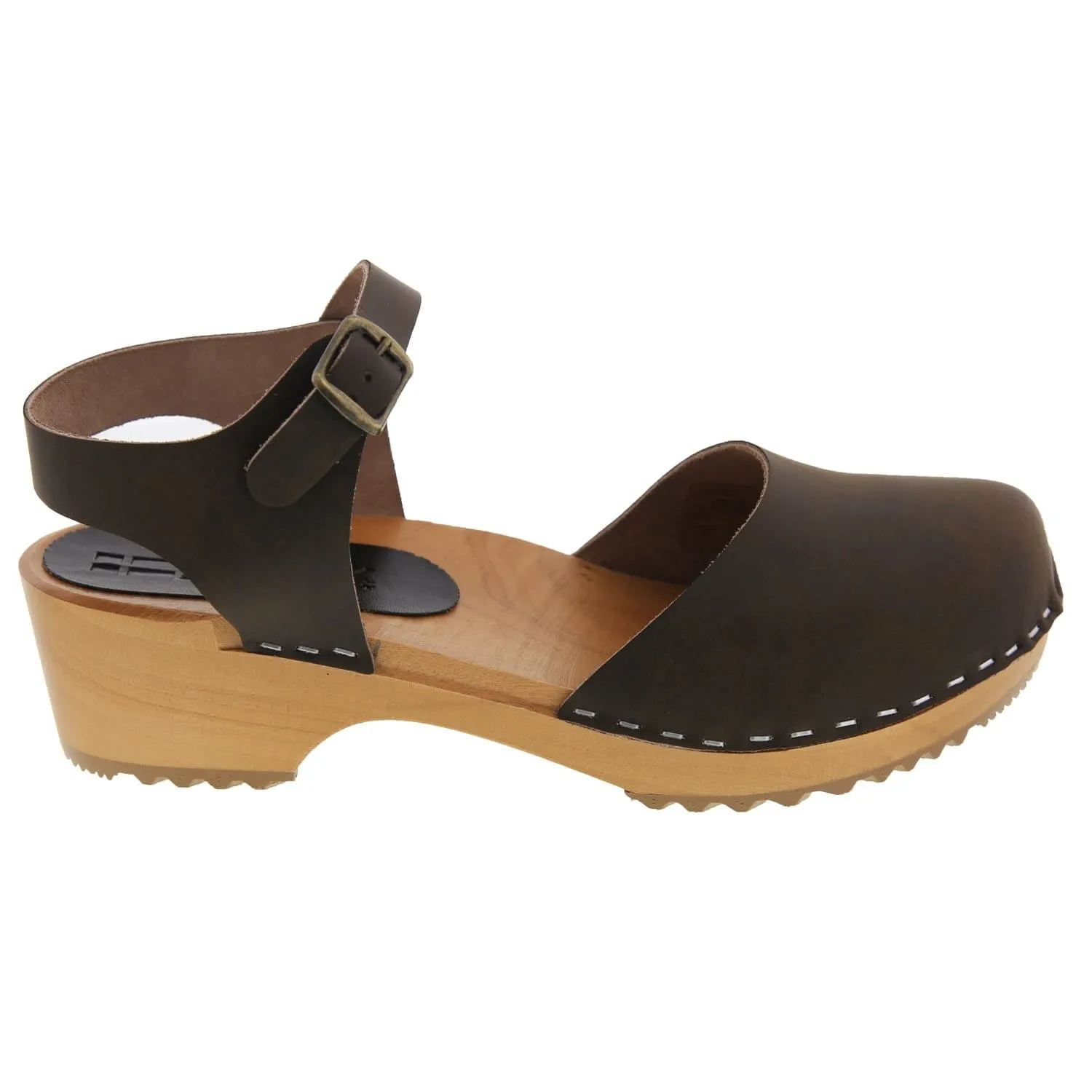 BJORK ALMA Swedish Wood Clog Brown Leather Sandals