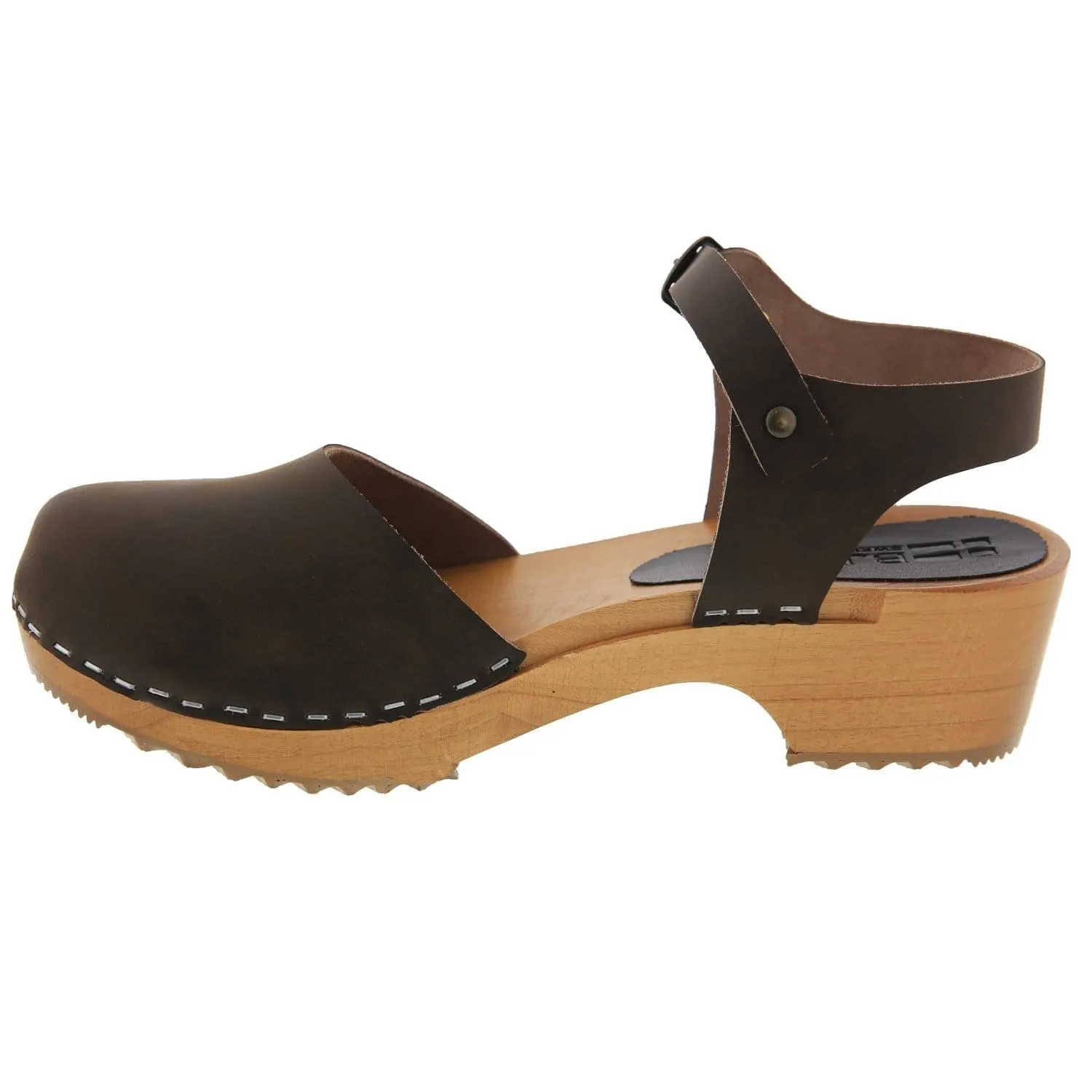 BJORK ALMA Swedish Wood Clog Brown Leather Sandals