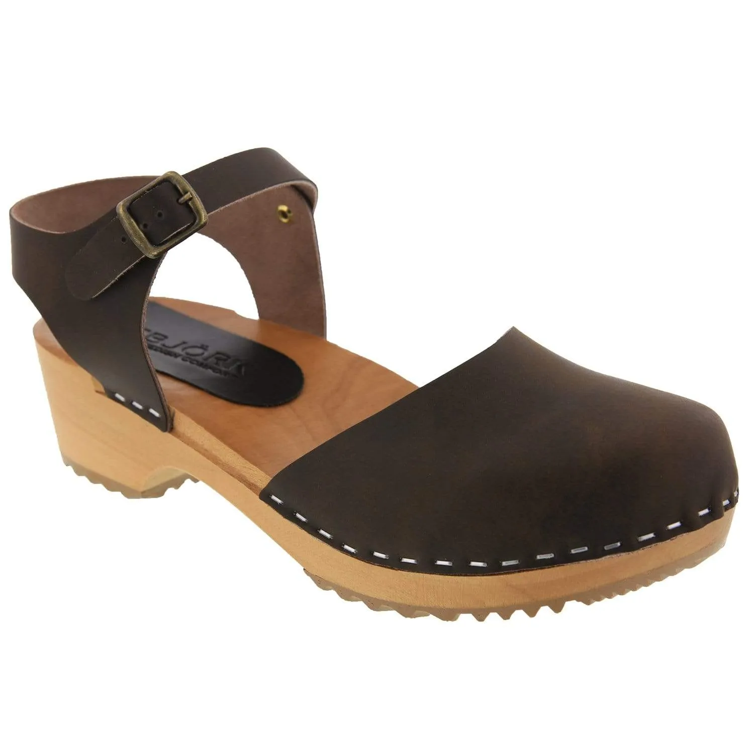 BJORK ALMA Swedish Wood Clog Brown Leather Sandals