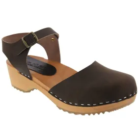 BJORK ALMA Swedish Wood Clog Brown Leather Sandals