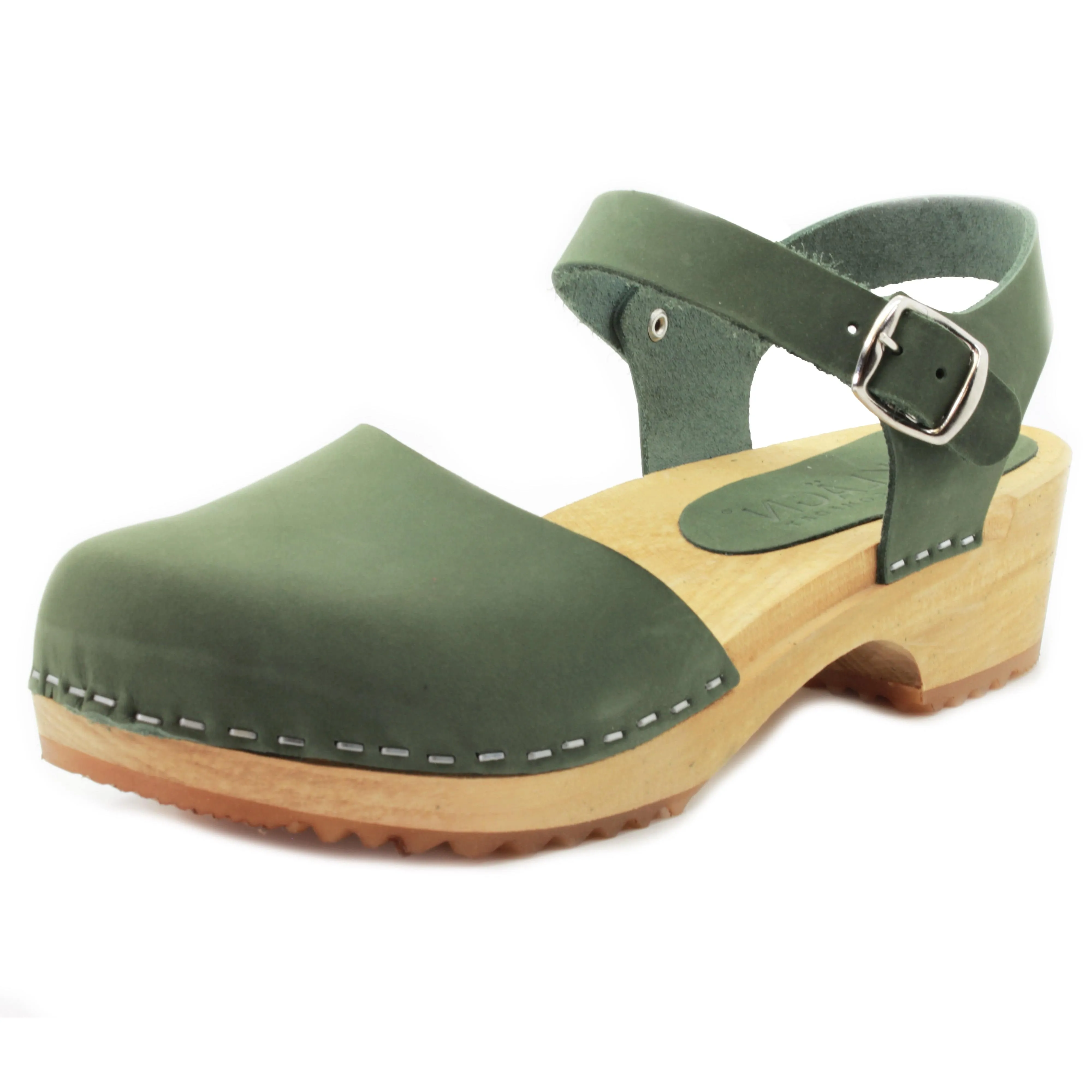 BJORK ALMA Swedish Wood Clog Forest Nubuck Leather Sandals - CLOSEOUT