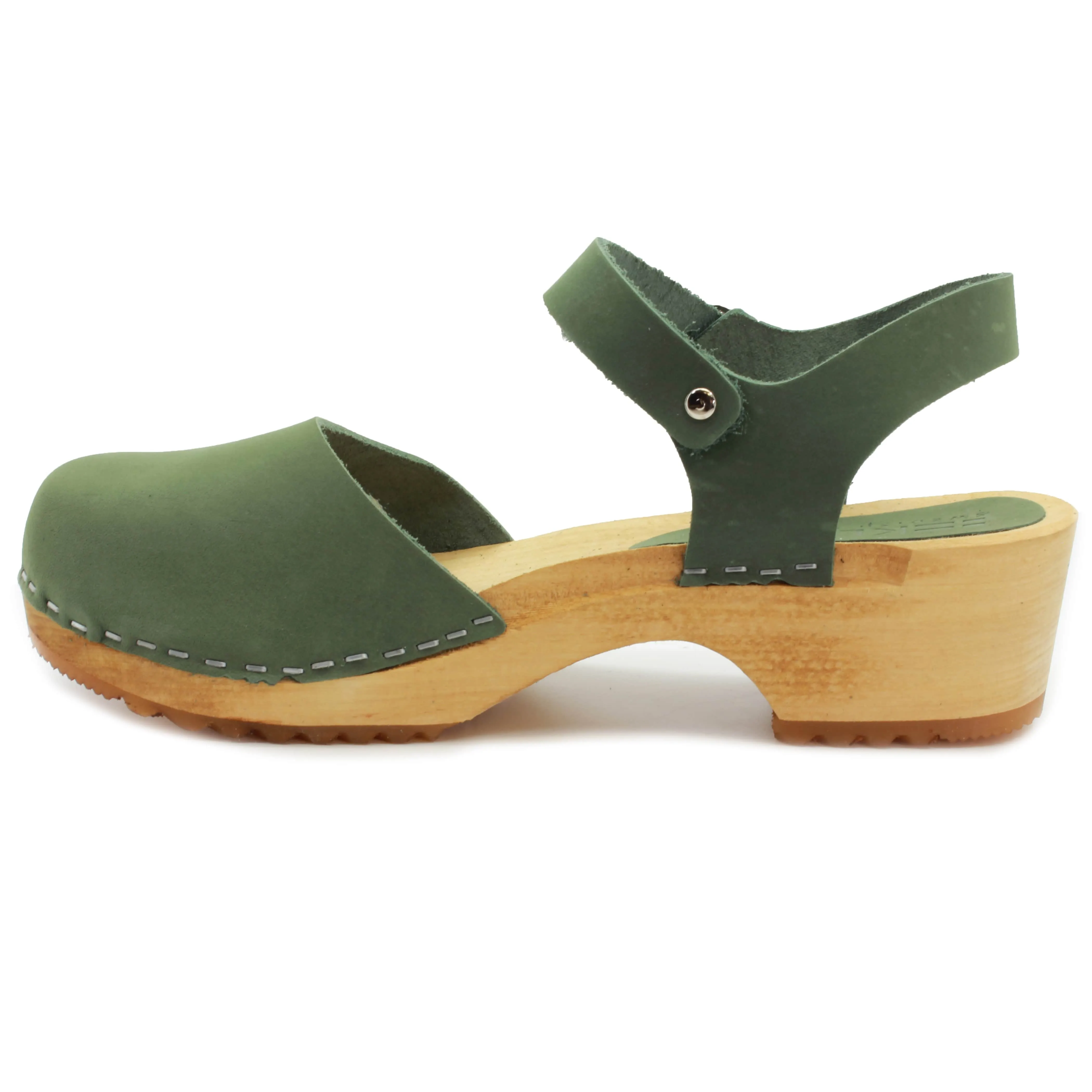 BJORK ALMA Swedish Wood Clog Forest Nubuck Leather Sandals - CLOSEOUT