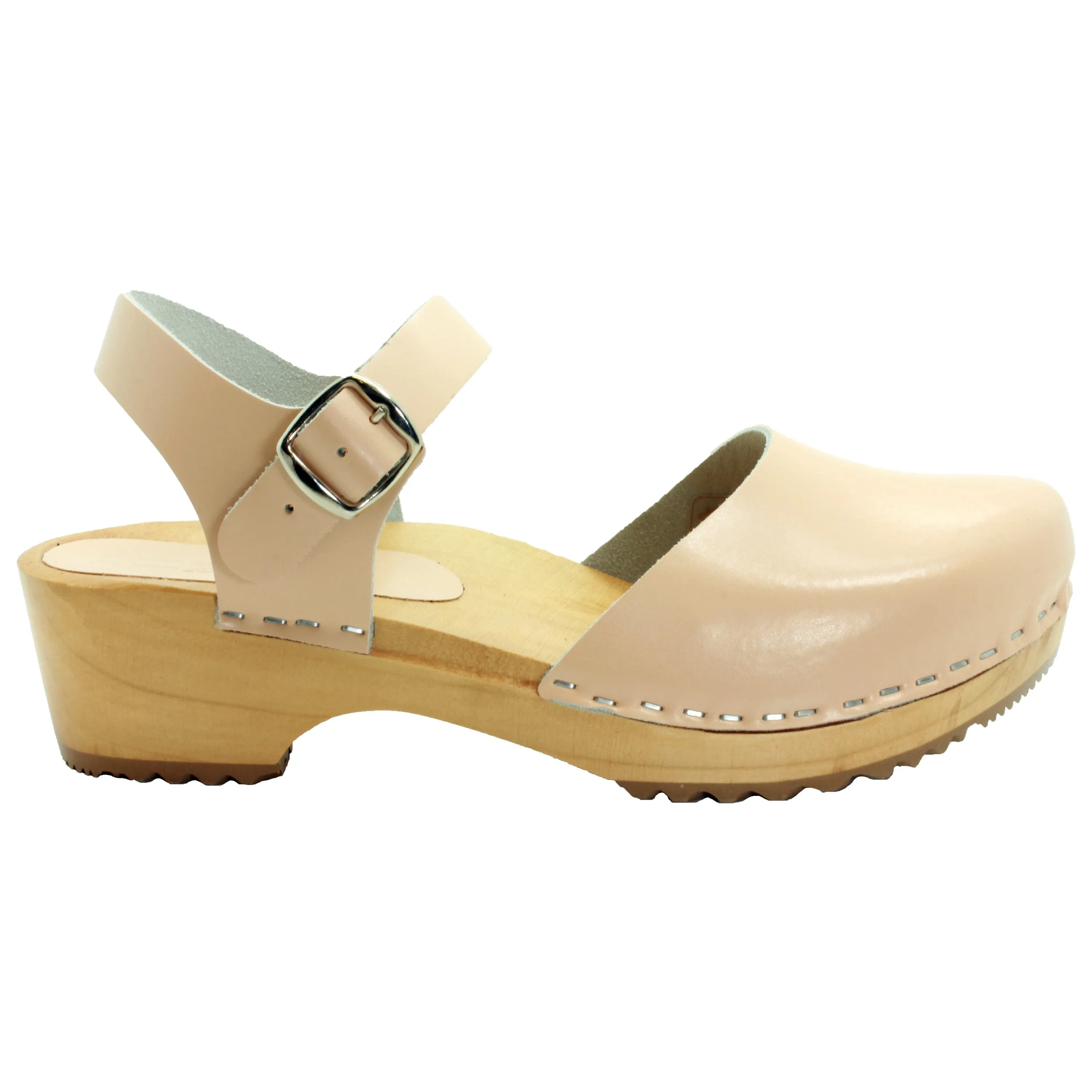 BJORK ALMA Swedish Wood Clog Nude Leather Sandals