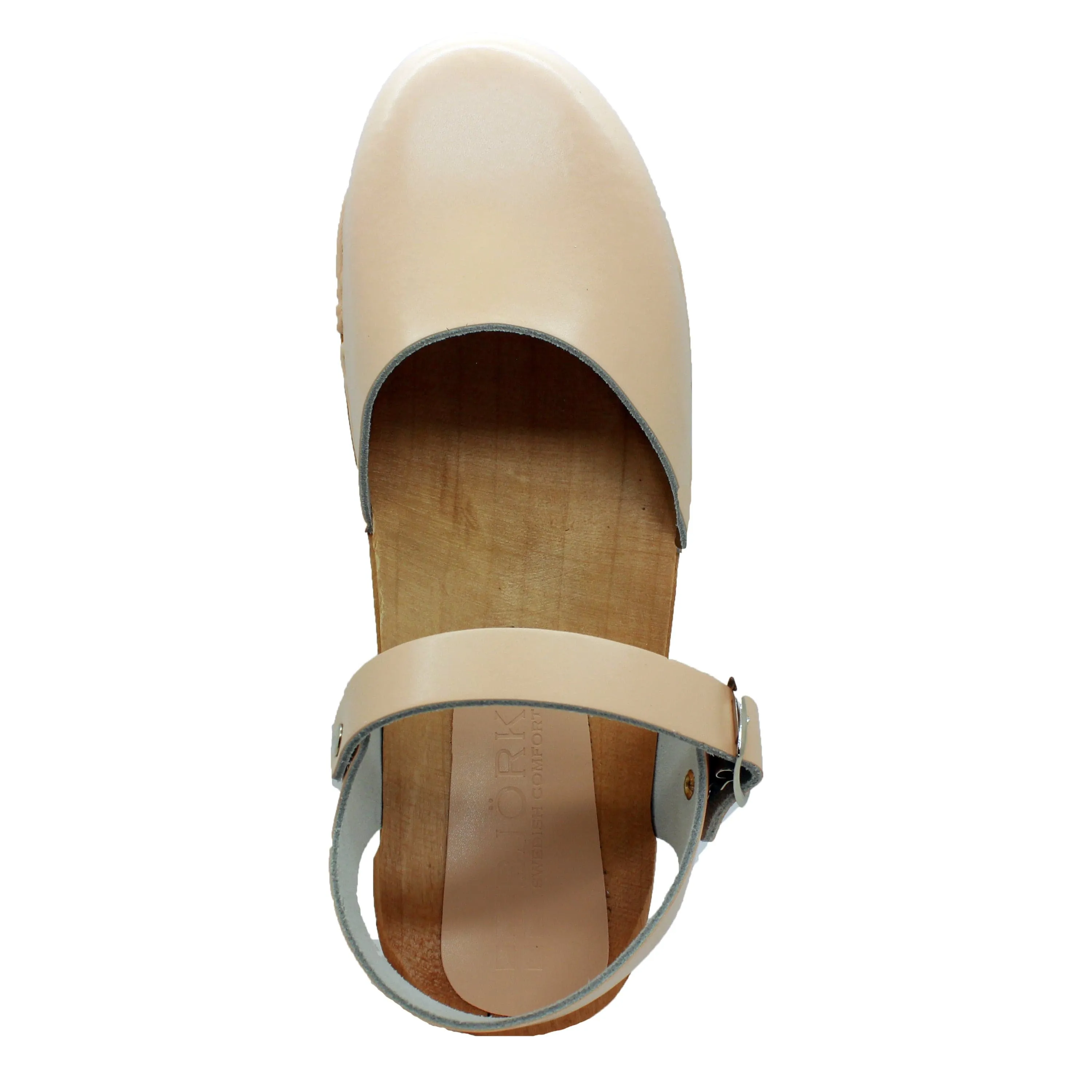 BJORK ALMA Swedish Wood Clog Nude Leather Sandals