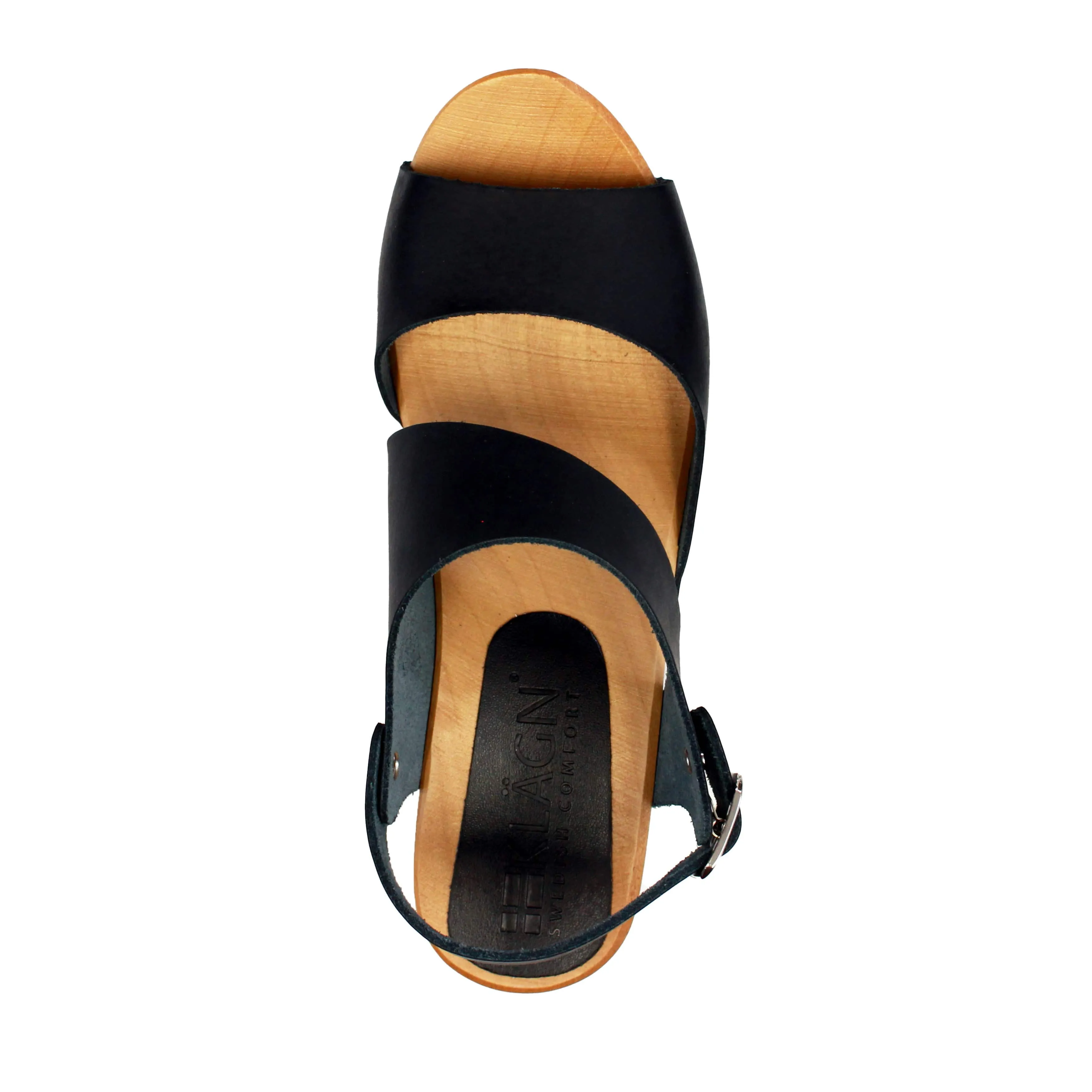 BJORK MARIE Swedish Wood Clog Sandals in Black Leather