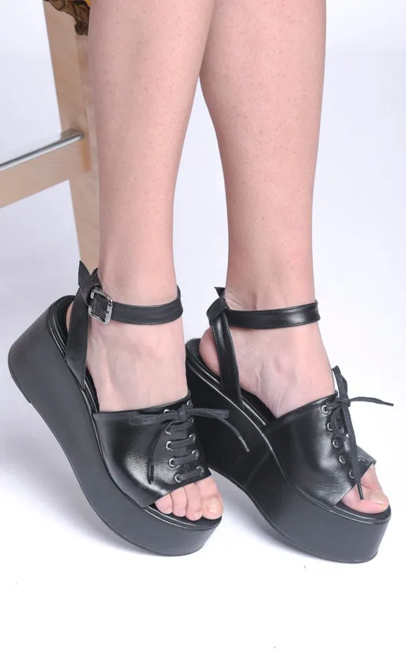 Black Genuine Leather Sandals