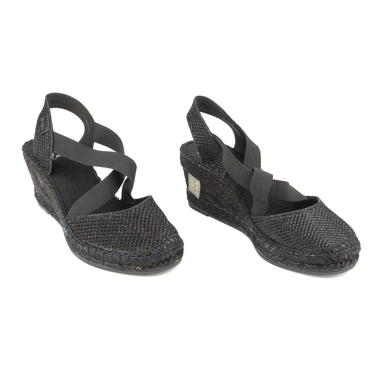 Black Metallic Textile Wedge Espadrille for Women - Saba-SBK