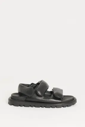 Black Padded Leather Preowned Sandals