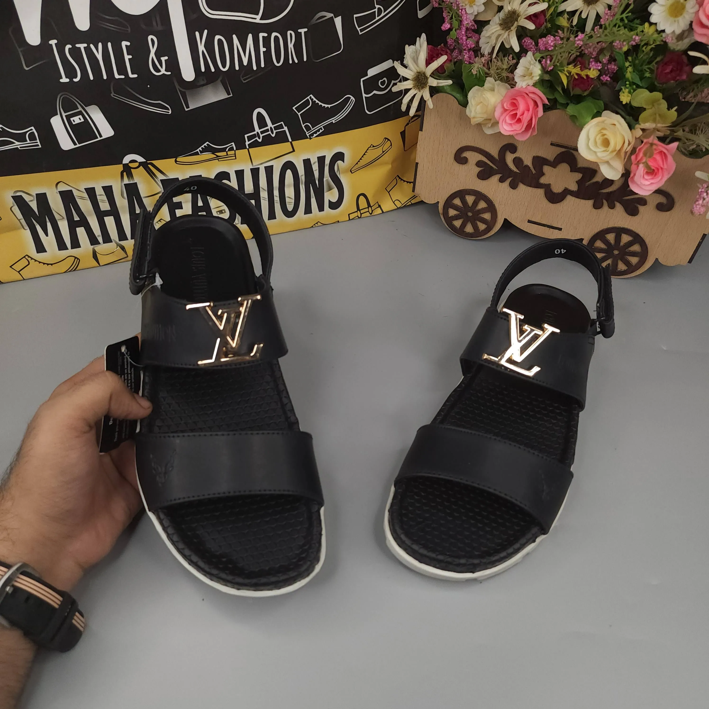 Black Sandals with Golden Buckle