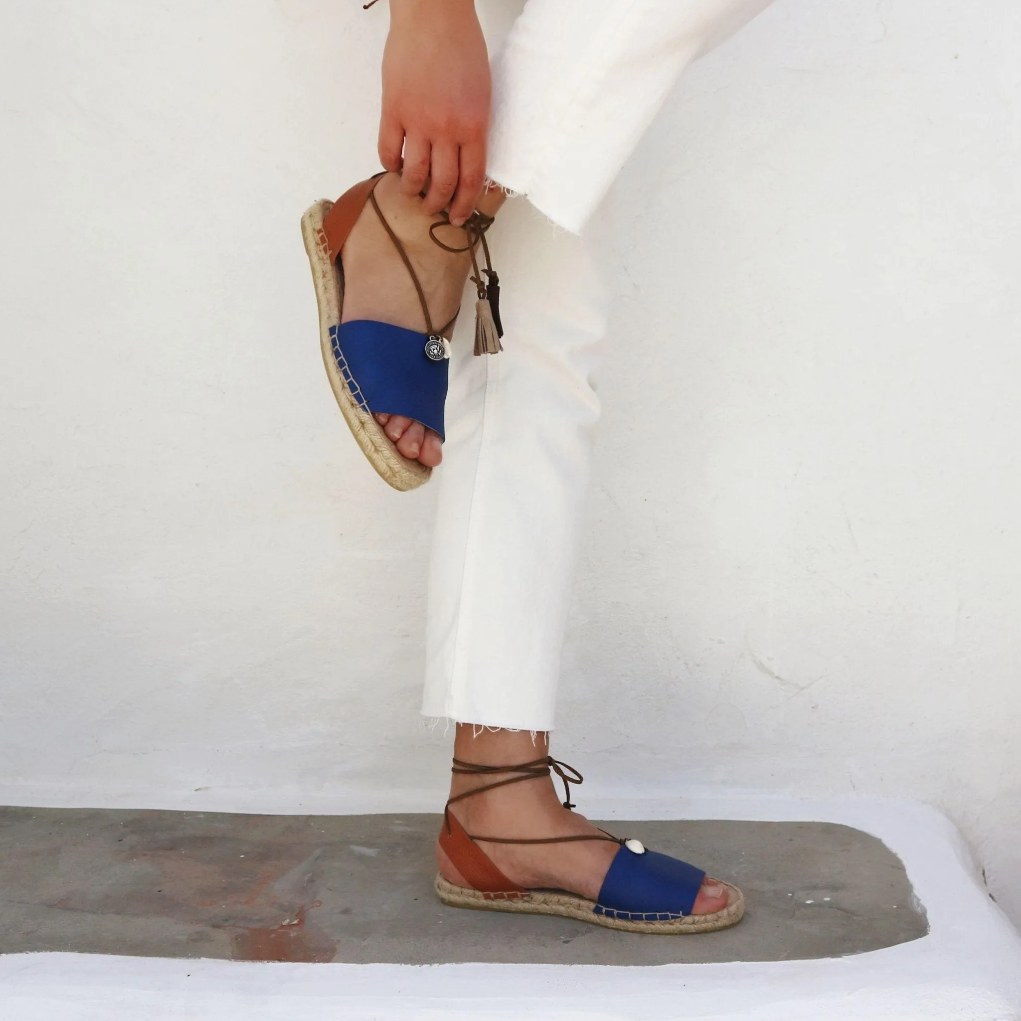 Boho Leather Espadrilles - Blue