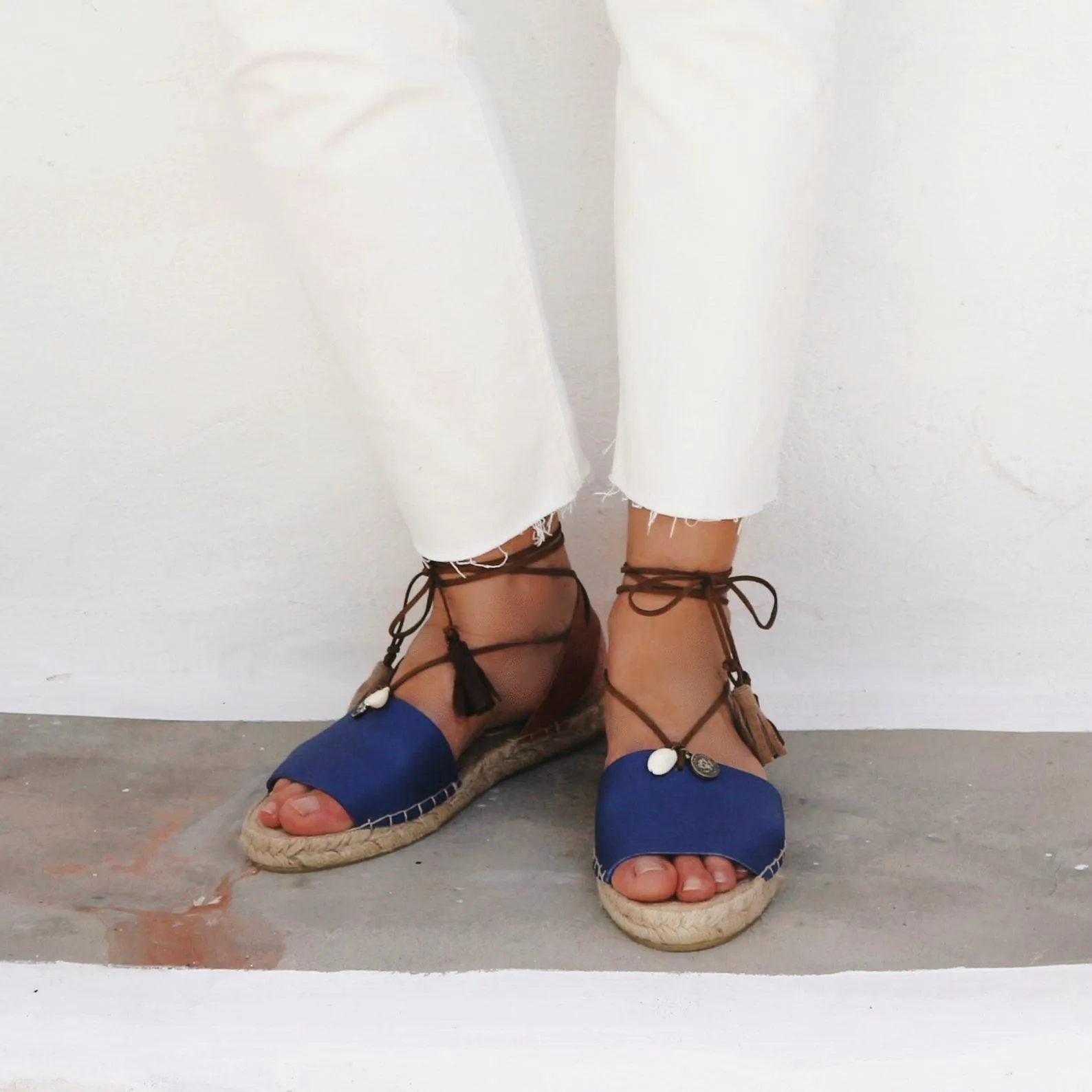 Boho Leather Espadrilles - Blue