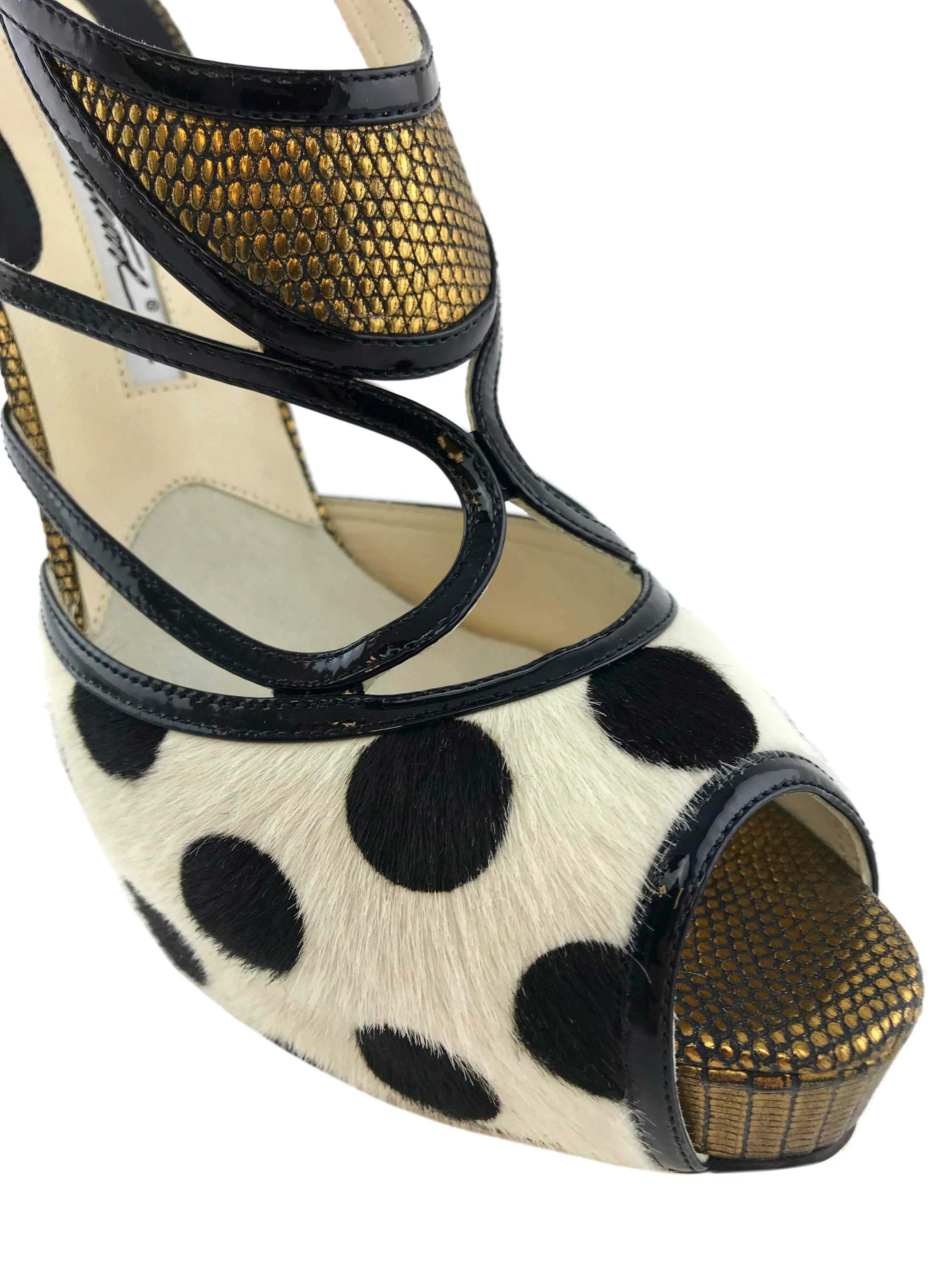 Brian Atwood Aura Polka-Dot Calf Hair Sandals Size 9.5