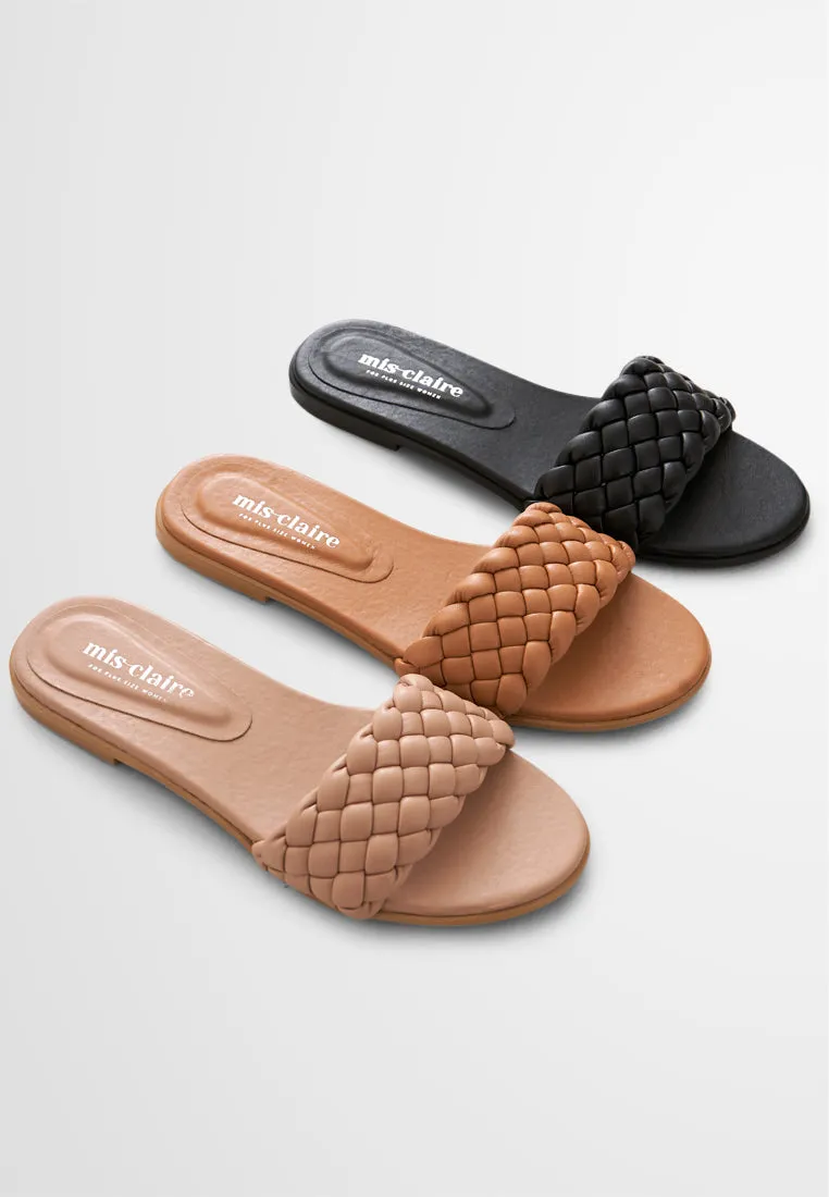 Britney Braided Design Slip On Sandals - Brown