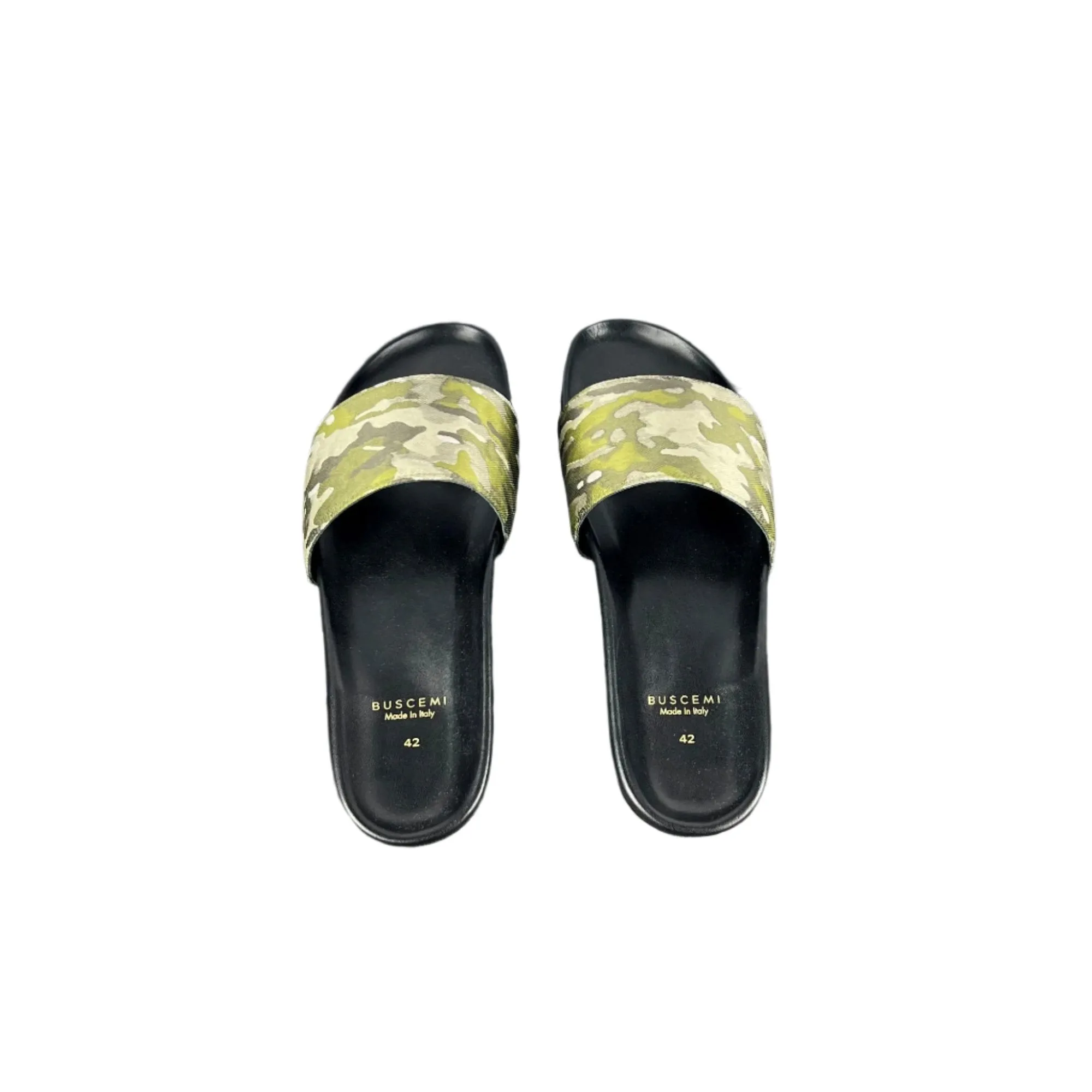 Buscemi Mens Slide Jacquard Camou Leather Sandals