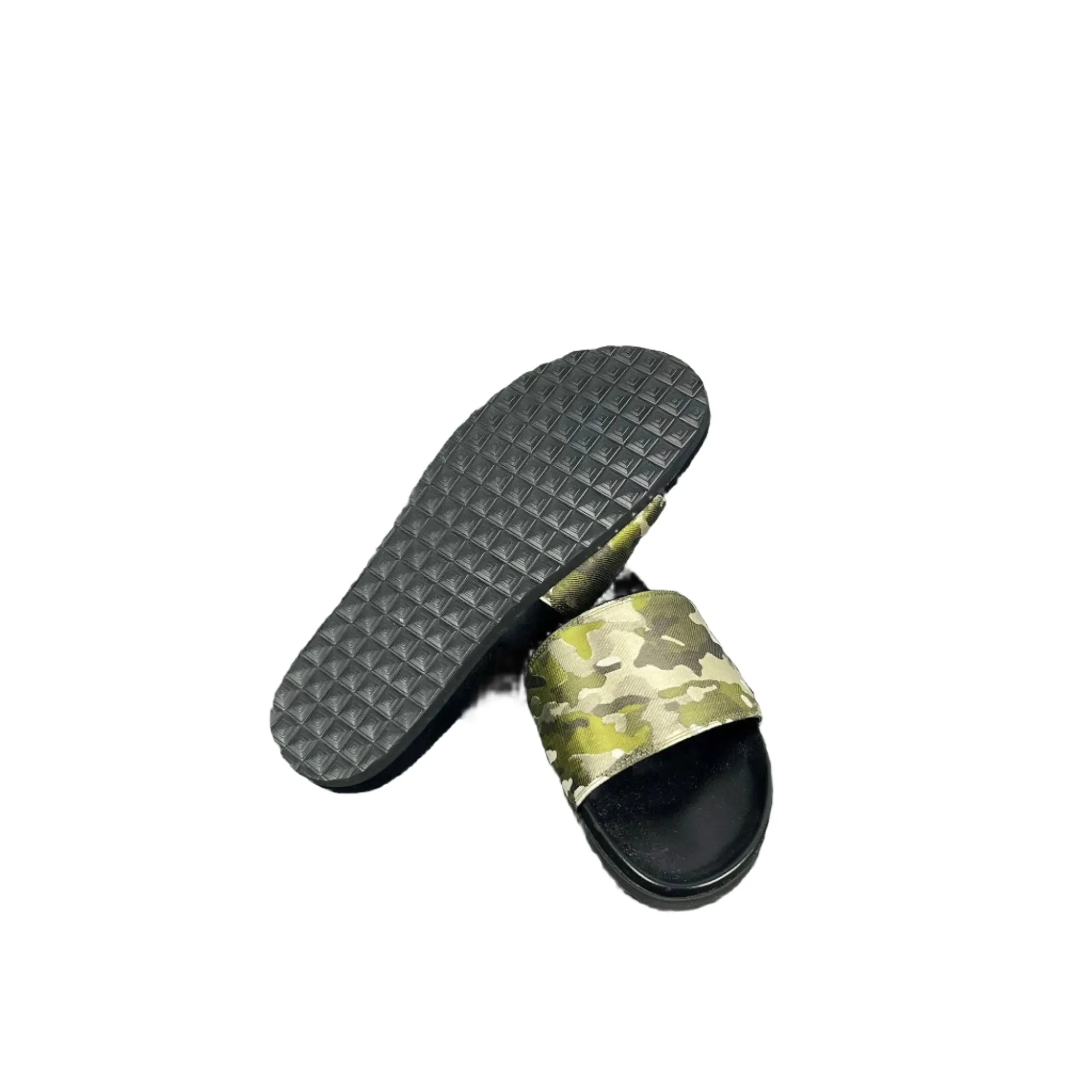 Buscemi Mens Slide Jacquard Camou Leather Sandals