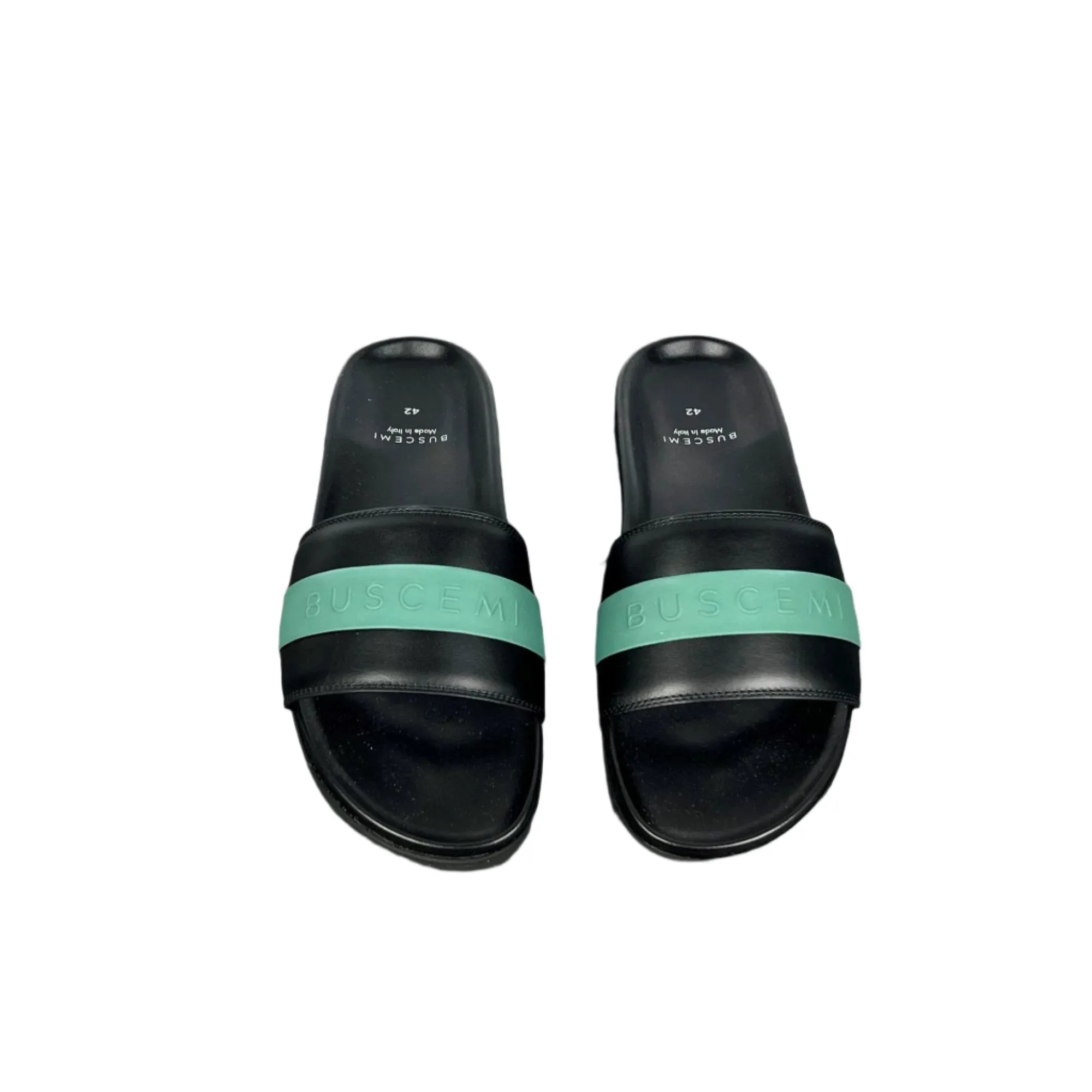 Buscemi Men's Slide Sport Black/Green Leather Sandals