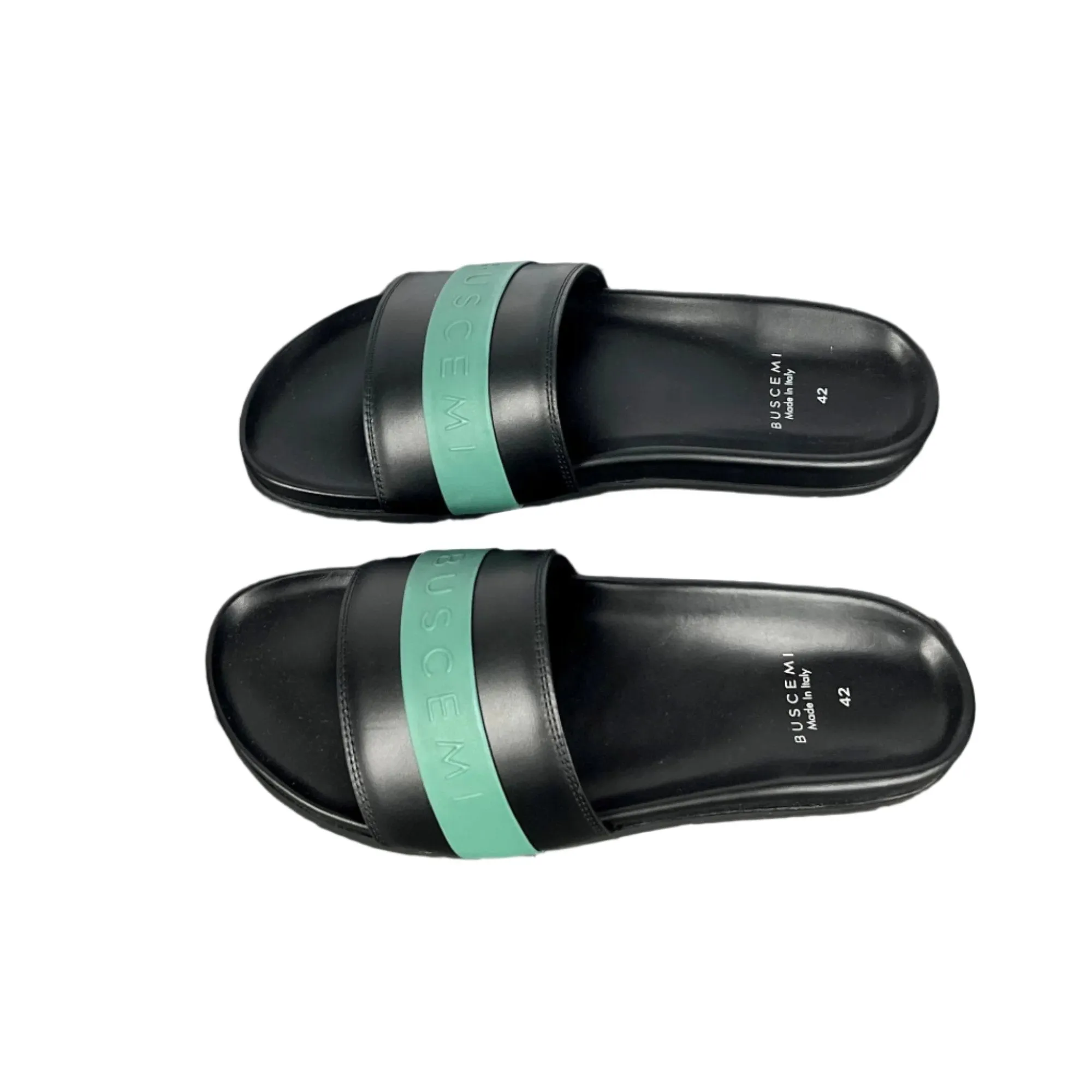 Buscemi Men's Slide Sport Black/Green Leather Sandals