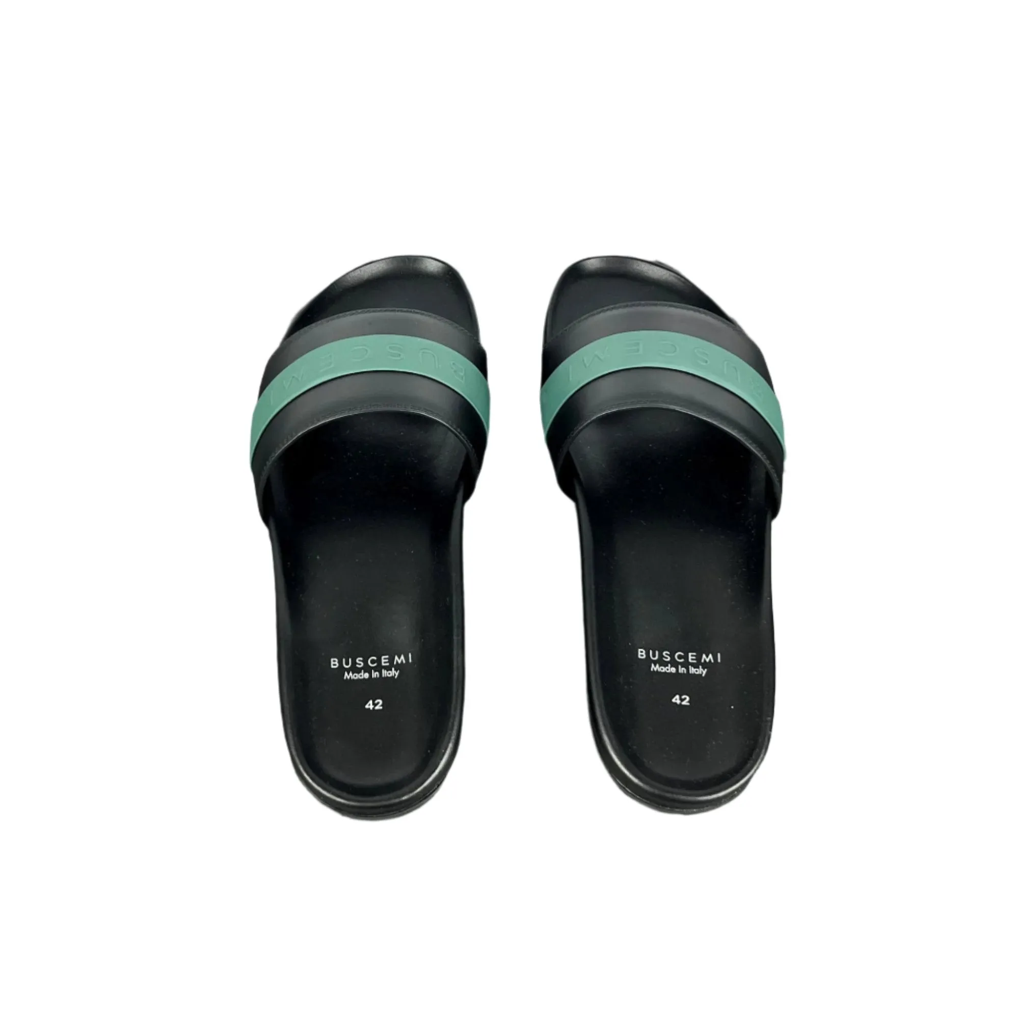 Buscemi Men's Slide Sport Black/Green Leather Sandals