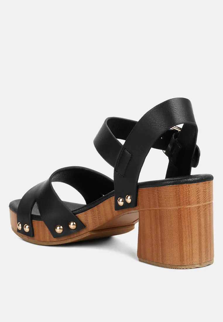 Campbell Faux Leather Textured Block Heel Sandals