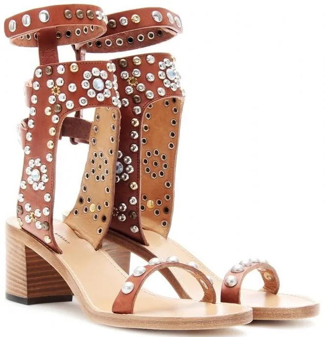 'Carol' Studded Sandals in Blue or Brown