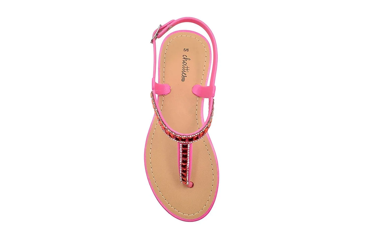 Chatties Ladies Sandal PCU T-Strap Slip On Shoe with Rhinestone Embellished Strap