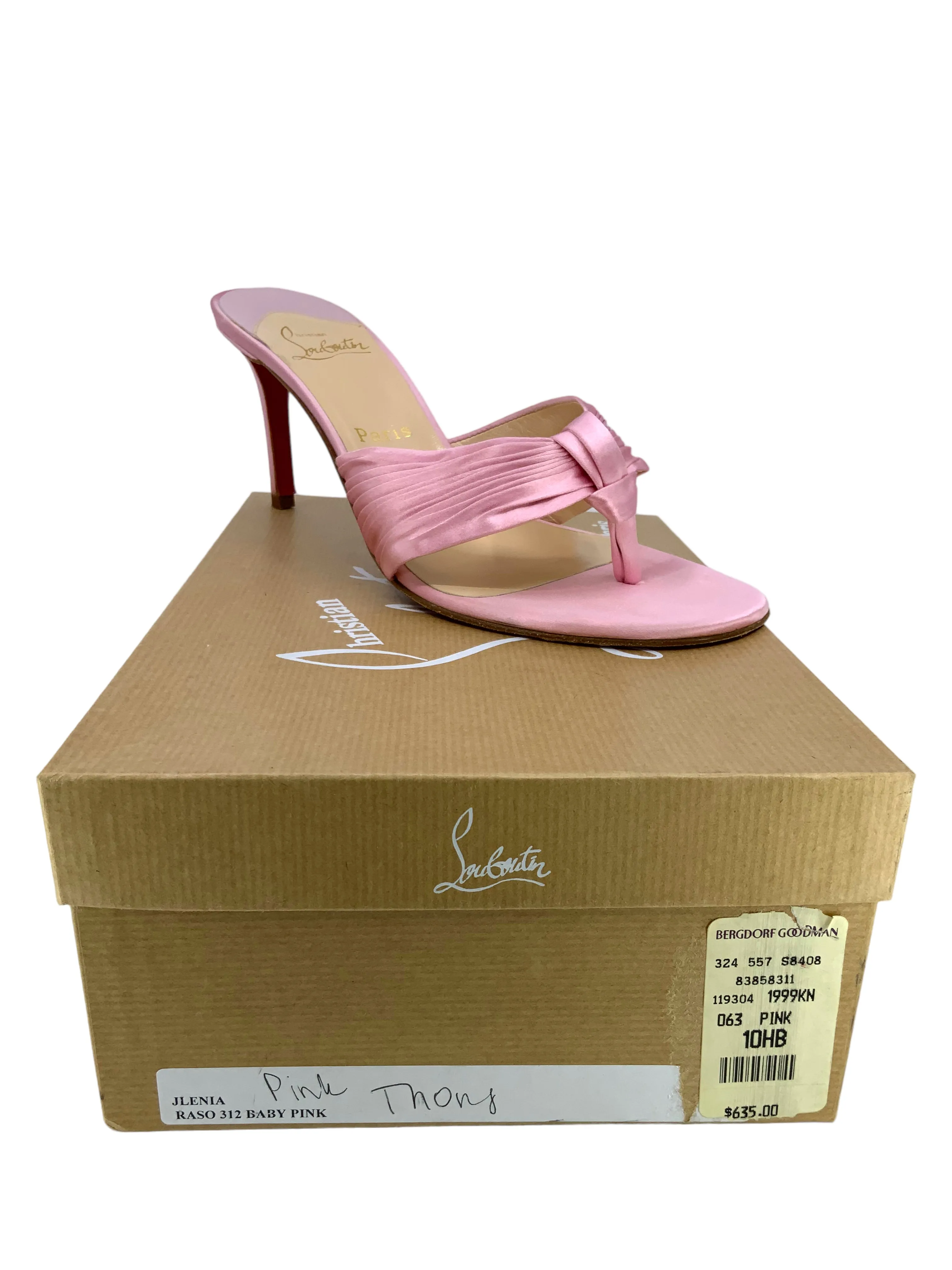 Christian Louboutin Pleated Satin Thong Sandals Size 10.5