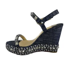 Christian Louboutin - Pyraclou Spike Denim Wedge Sandals - 39 US 9