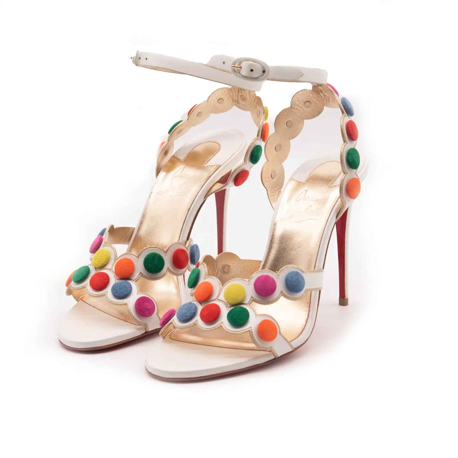 Christian Louboutin White Smartissima 100 Suede-trimmed Leather Sandals