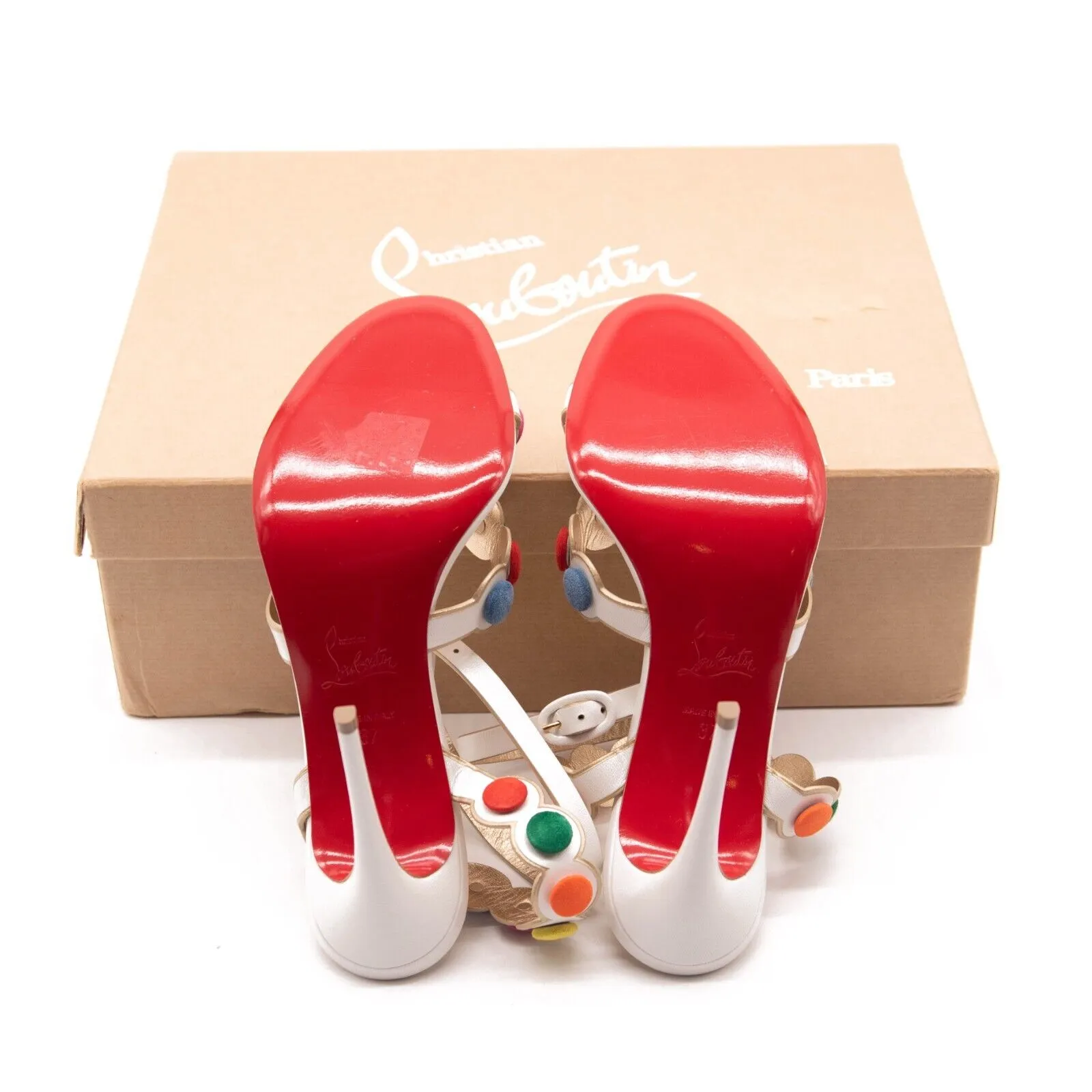 Christian Louboutin White Smartissima 100 Suede-trimmed Leather Sandals