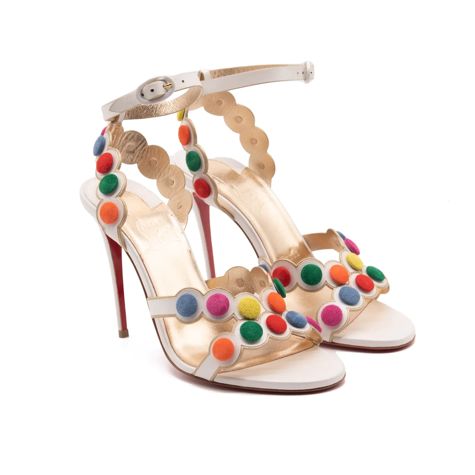 Christian Louboutin White Smartissima 100 Suede-trimmed Leather Sandals