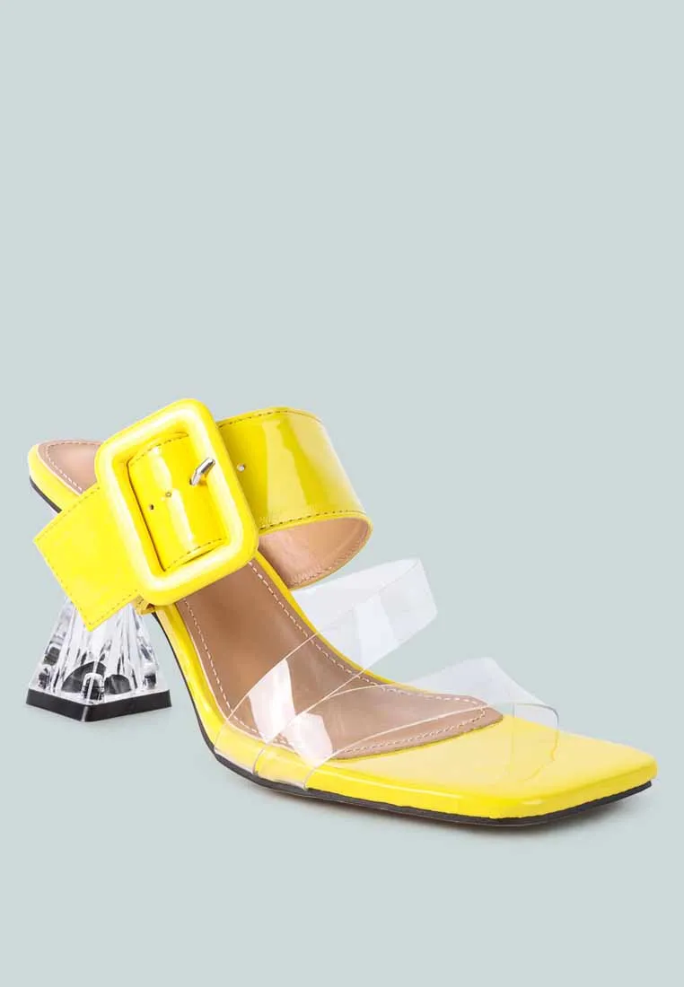 City Girl Buckle Detail Clear Spool Heel Sandals